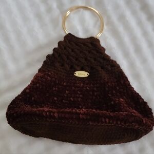 Elegant Burgundy Crochet Bag with Gold Accents